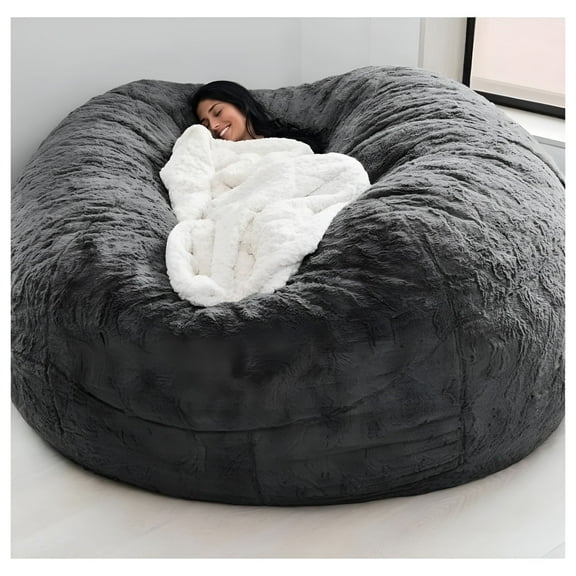LAMIRO Big Huge Giant Bean Bag Chair for Adults,(No Filler) Bean Bag Chairs in Multiple Sizes and Colors Giant Foam-Filling Required-Machine Washable Covers,Double Stitched Seams,Dark Grey,150*75cm