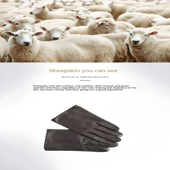 TELOLY Leather Gloves Men's Spring And Autumn Sheepskin Driving Gloves Driving Riding Hollow Breathable Single-layer Thin Hand Repair Black L