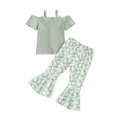 thumbnail image 2 of Gupgi 2Pcs Toddler Girl Daisy Clothes Set 1T-5T Kids Baby Cold Shoulder Ribbed Tops Floral Bell Bottom Summer Outfits, 2 of 10