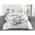 thumbnail image 3 of Ambesonne Anchor Quilted Bedspread Set 3 Pcs, Spring Blossoms Feathers, Queen Size, Brown Pale Pink, 3 of 5