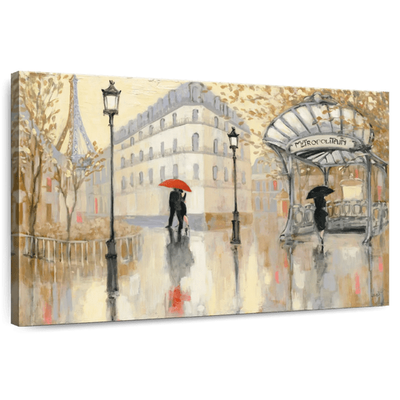 Elephant Stock To The Metro Wall Art - Horizontal Canvas Wall Art - Living Room Wall Decor - Places Canvas - Beige And Red Decor By Julia Purinton - 12" x 8"