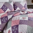 WONGS BEDDING Grid Patchwork Quilt Set King Size,3 Pcs Purple Bedspread