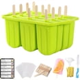 thumbnail image 1 of 12-Cavity Large Homemade Popsicle Maker Set - Ice Pop Molds with 50 Popsicle Sticks, 50 Bags, 50 Ties, Funnel, Recipes, and Cleaning Brush for Easy DIY Ice Pops, 1 of 5