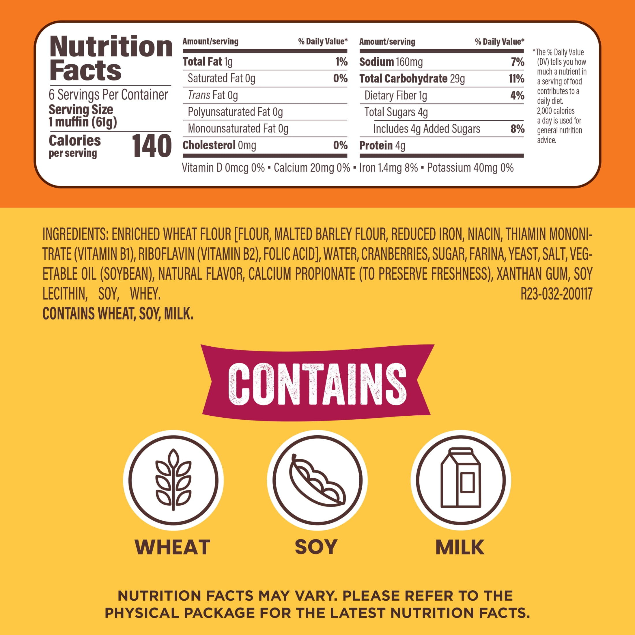 Thomas' Cranberry English Muffins, 6 count, English Muffins, 13 oz Tray