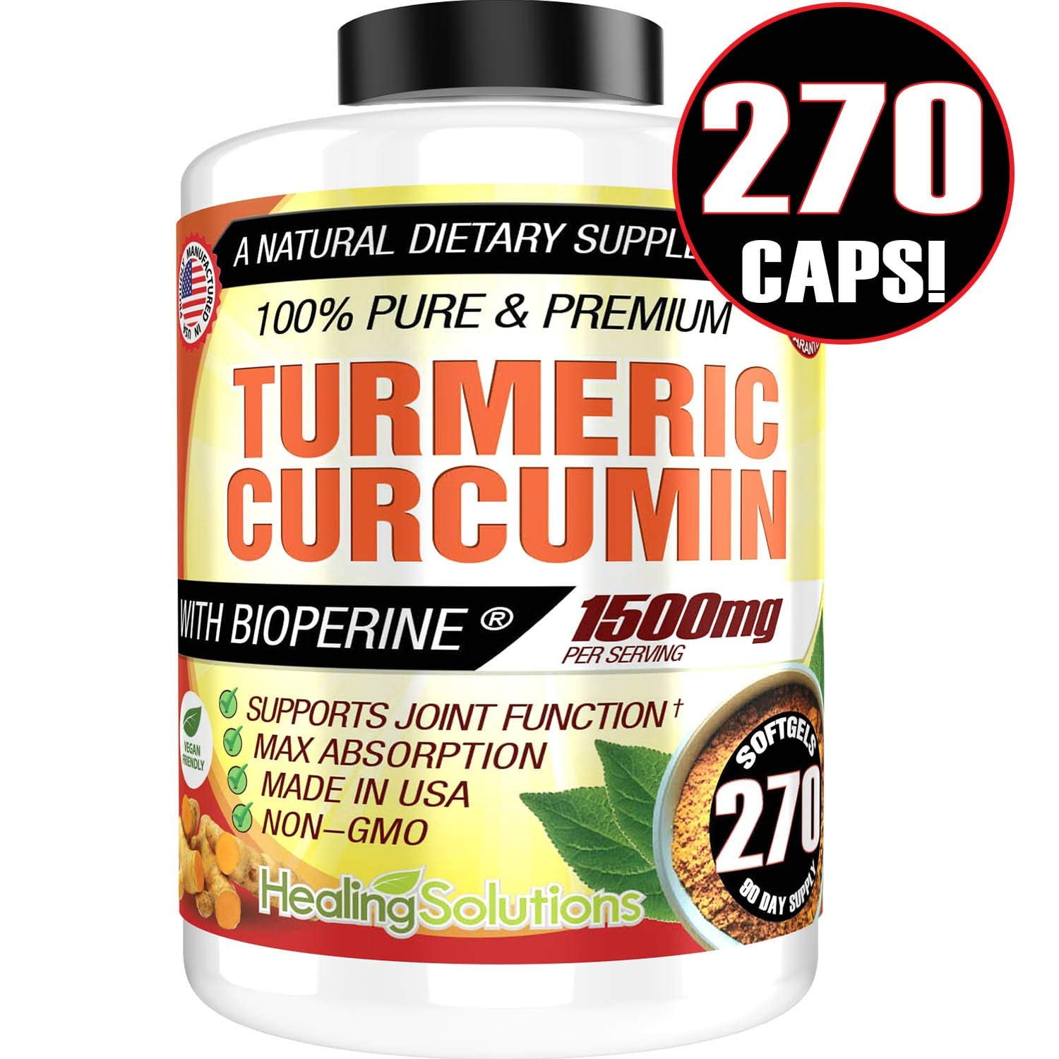 Turmeric Curcumin with Bioperine 1500mg (270 Capsules) Maximum Potency