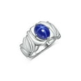 thumbnail image 3 of RYLOS Bagues pour Femmes Bague en Argent Sterling Solitaire 9X7MM Pierre Précieuse Ovale avec Bande Finition Satinée Étoile Bleue Saphir Bijoux Taille 7, 3 of 7
