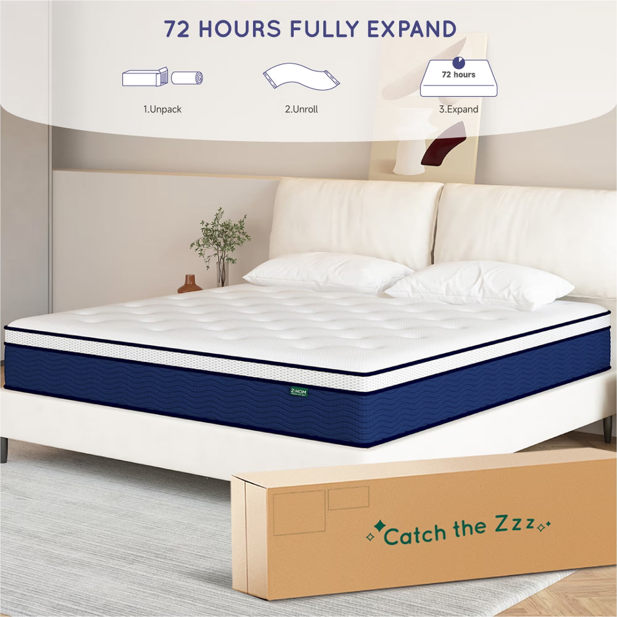 Z-hom 12 inch Twin Size Mattress, Hybrid Memory Foam Mattress in a Box