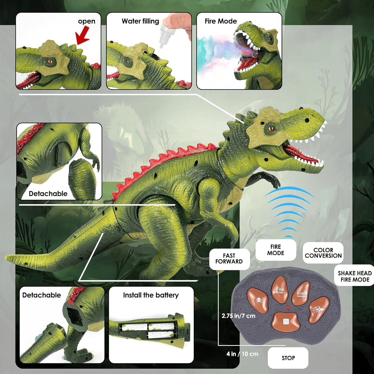 Lvelia Remote Control Dinosaur Toys for Kids,Electronic Interactive Walking Dancing 7 Color Sprays Robot RC Dinosaur Toy with Light & Roar,Birthday Gift for Boys Girls 3 Years+