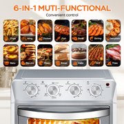 Plum Chef 27.5QT Silver Air Fryer Oven 6 in 1 Countertop Convection Oven Large Capacity with Air Fry Bake Broil 4 Knob Control Family Size Stainless Steel Design