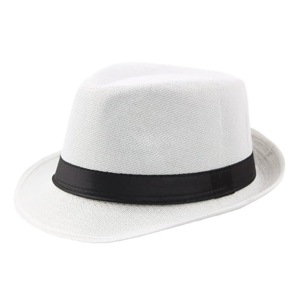 Jazz Hat Men's Breathable Linen Top Hat Outdoor Sun Hat Curly Brim Straw Hat  