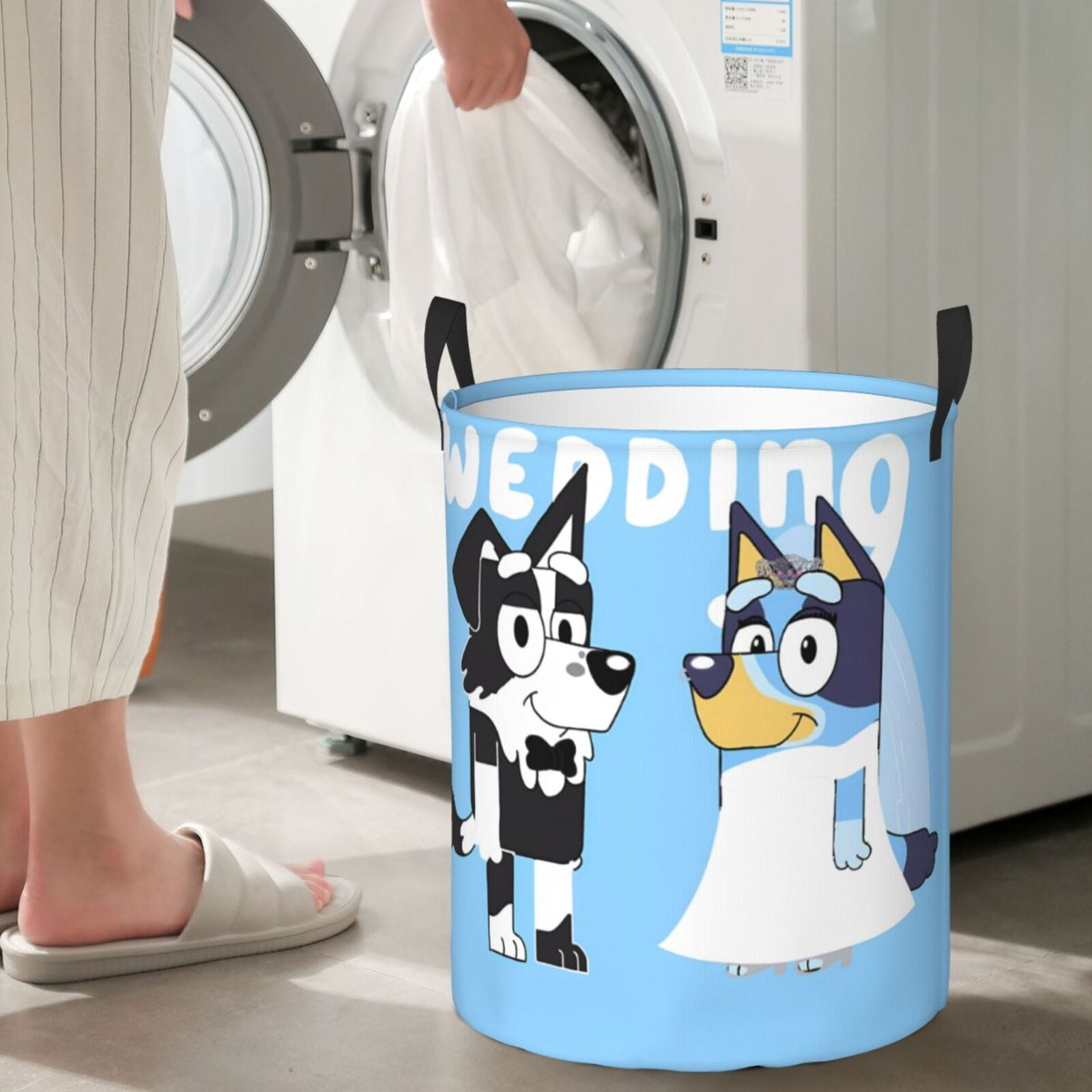 Silaia Bluey Print Round Laundry Clothes Hamper,Laundry Basket with Handles,Baby Toys Storage Organizer,Bins Laundry Basket for Bathroom, Bedroom Decorate-Small