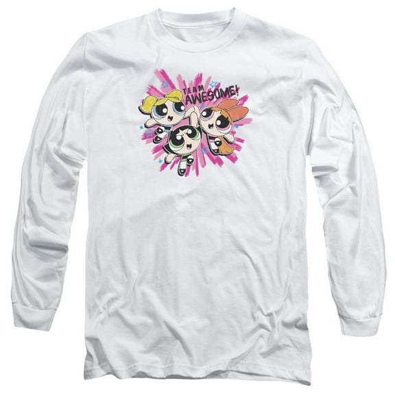 Powerpuff Girls Team Awesome Long Sleeve Adult 18/1 T-Shirt White