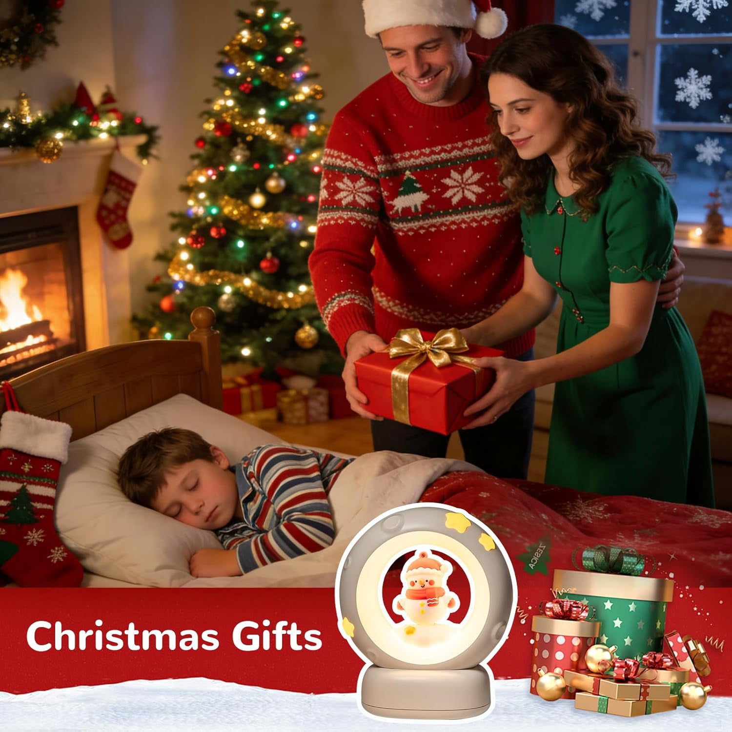 Space Christmas Night Light for Kids Baby, Cute Christmas Tree Nursery Lamp with Touch Sensor, Dimmable Rechargeable Bedside Light, Christmas Gifts for Boys Girls