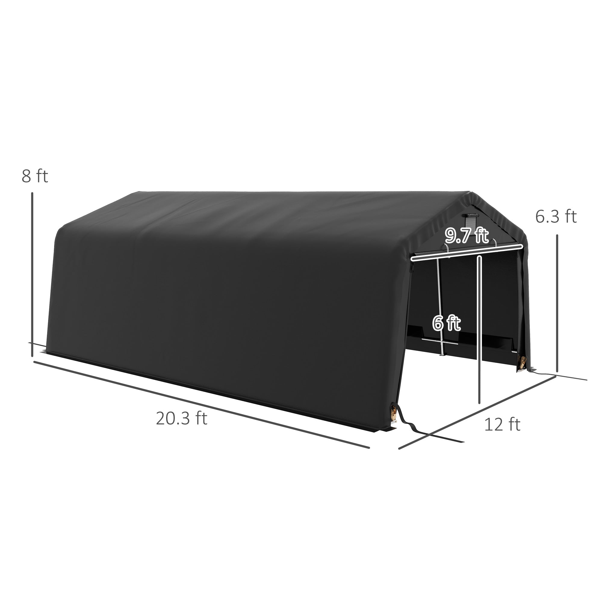 Outsunny 143.75 in x 243.25 in x 95.75 in Portable Garage with Ventilation Windows Black Carports