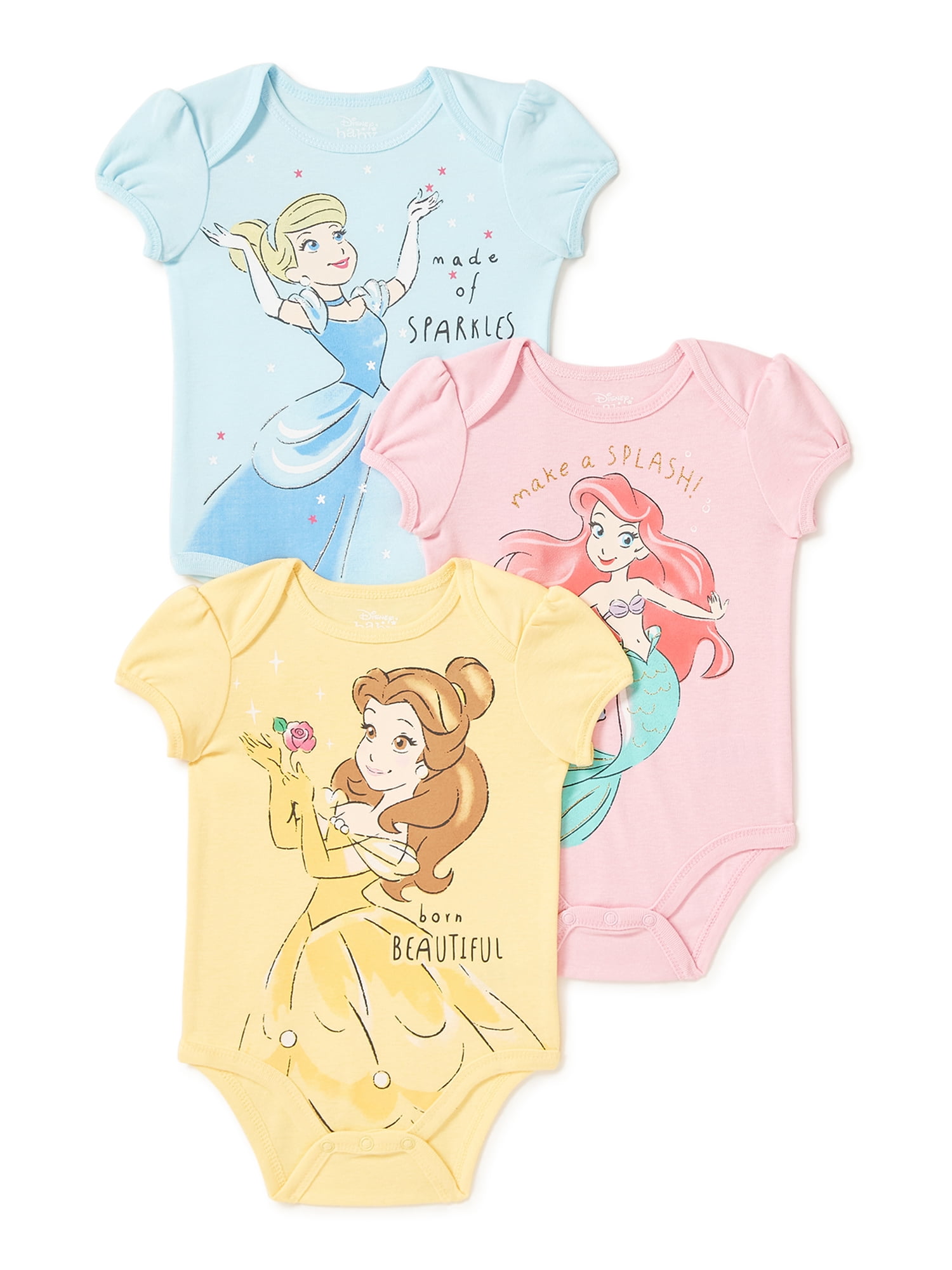 Baby Girl 0-12 months Disney Character 3 pack Bodysuits NEW Bambi Nala Marie 