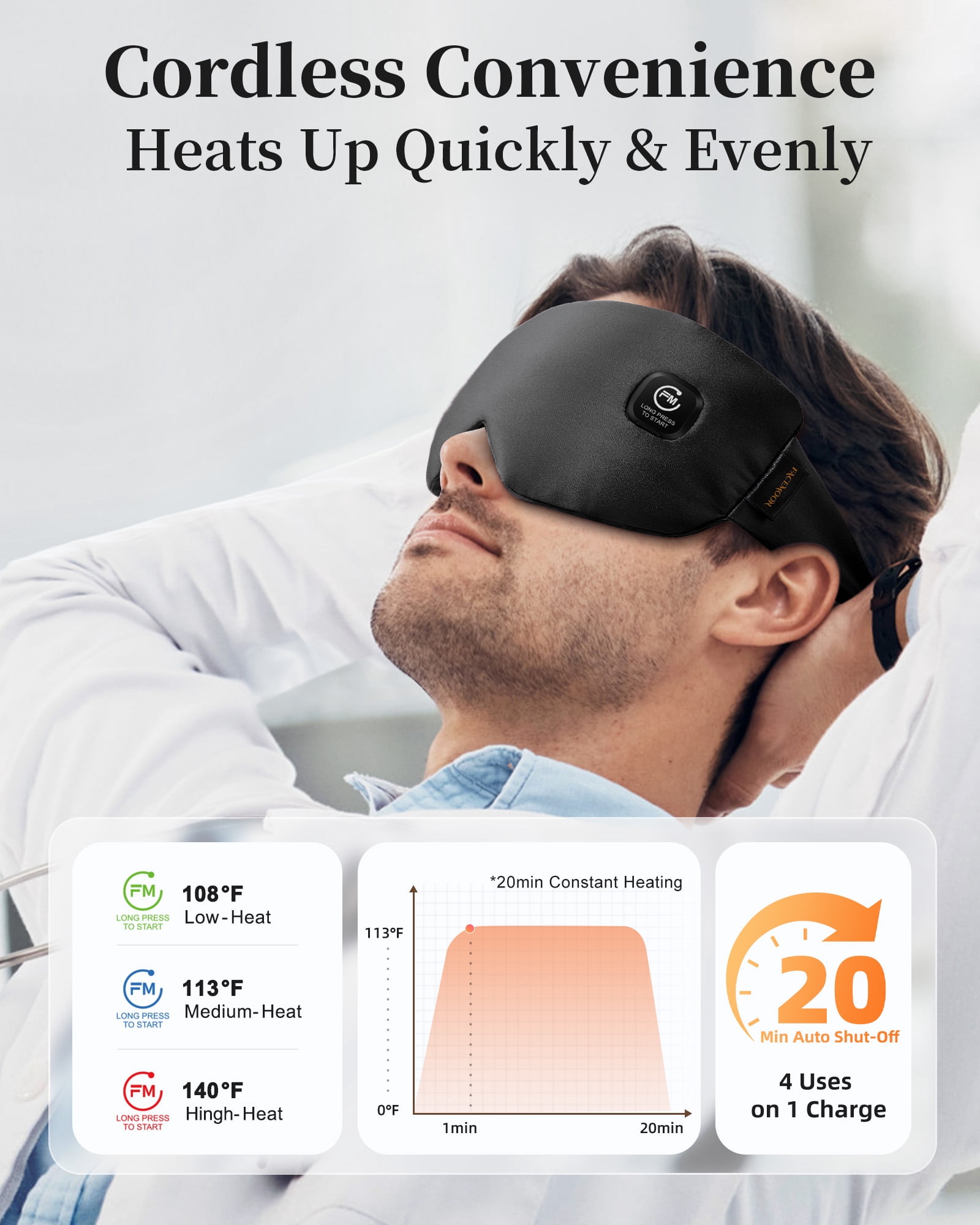 FACEMOON Silk Cordless Heated Sleep Eye Mask for Dry Eyes Relief w/ Storage Case, Blue