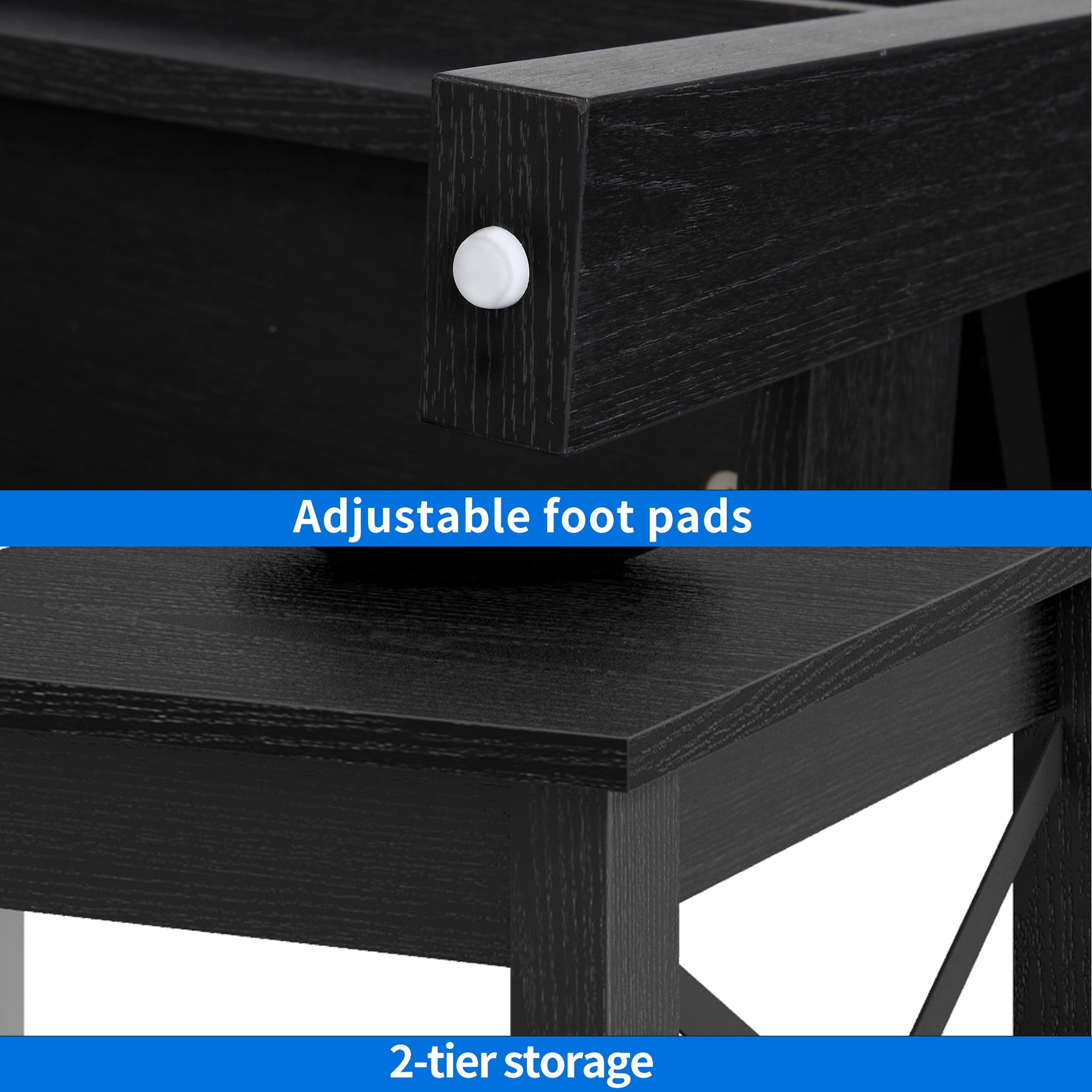 Dextrus Farmhouse Modern Coffee Table with Open Storage Shelf, Black