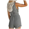 thumbnail image 4 of Fsqjgq Jumpsuits for Women Summer Rompers Bodysuit Womens Casual Summer Outfits Casual V Neck Bow Pocket Sleeveless Shorts Wide Shorts Jumpsuits Rompers Bib Overalls Jumpsuits Summer 2 Piece Outfi, 4 of 7