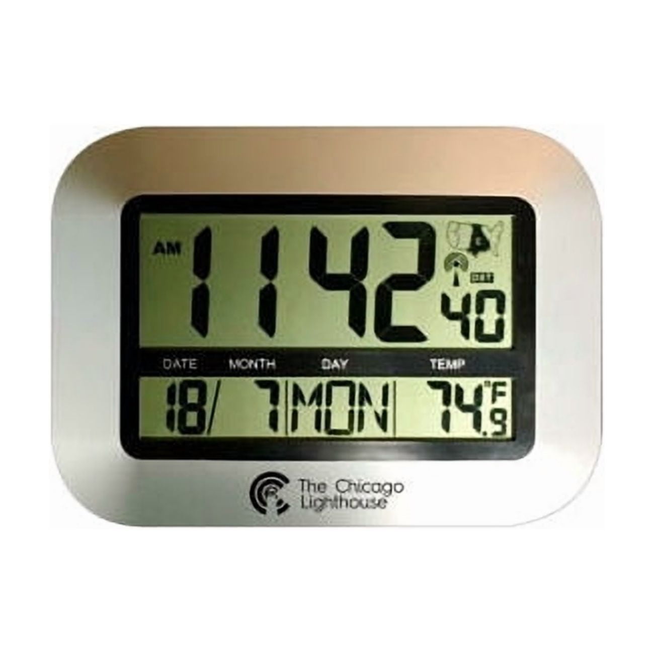 Chicago Lighthouse 9.75 Digital Atomic Clock with Calendar and Indoor Temperat