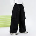 thumbnail image 2 of Clothes for Kids Solid Color Elastic Waisted Sports Cargo Pants Casual Wide Leg Sweatpants with Pockets Boys Joggers Size 3-15, 2 of 7