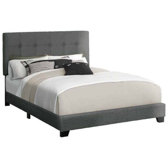Monarch Bed, Bedroom, Frame Only, Queen Size, Upholstered, Dark Grey Boucle