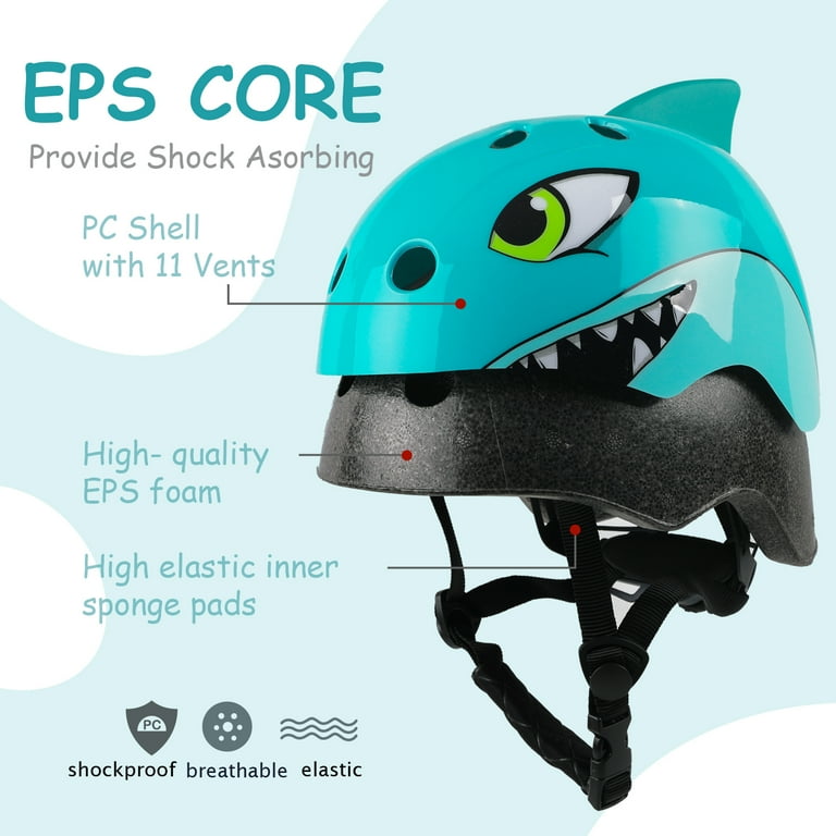 Kids Toddler Shark Bicycle Helmet Adjustable Outdoor Multi Sports Bike Helmet for Children Boys Girls Blue Medium