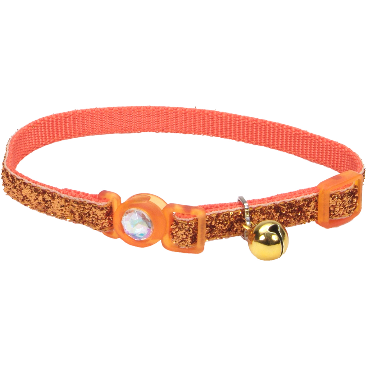 Safe Cat Jeweled Buckle Breakaway Collar with Glitter Overlay-Sunset Orange