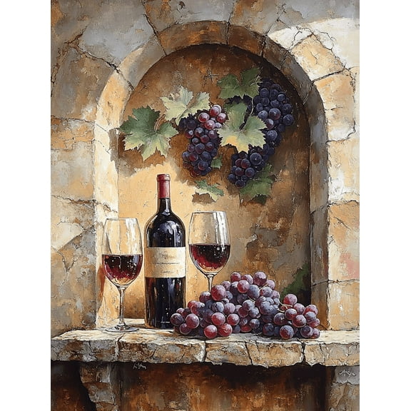 Wine Grapes and Wine Bottle Canvas Wall Art，Suitable for Kitchen Decor，Dining Room Decor，Wine Cellar Decor，Bar Decor，Restaurant Decor