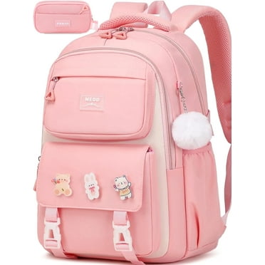 Ficcug School Bags Set for Girls,Fashion School Backpack with Pencil Case,Lightweight Laptop Bookbags for Kids Teens Women,Pink