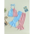 thumbnail image 2 of Wassery Toddler Baby Girl 4th of July Outfit Little Girl American Flag Halter Crop Top Bell Bottom Pants Set 18M 2T 3T 4T 5T 6T Kds Girl Independence Day Summer Clothes Set, 2 of 9