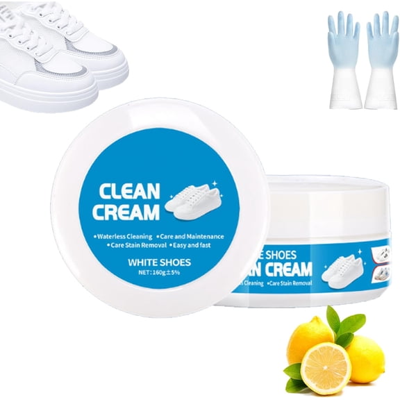 White Shoes Clean Cream,Multipurpose 5.64 oz No-Rinse Solid with Applicator Sponge,Effortless Stain Removal,Fast-Drying Formula for Active Use,Restores Brightness to Sneakers & More