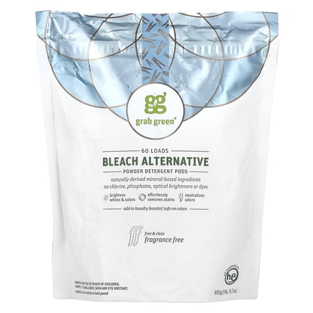 Grab Green Bleach Alternative  Powder Detergent Pods  Fragrance Free  60 Loads  1 lb 15.7 oz (900 g)