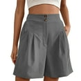 thumbnail image 2 of Lroveb High Waisted Shorts for Women Womens Shorts Casual Summer 2024 Trendy Elastic Back Wide Leg With Pockets Knee Length Pleated Grey, 2 of 4