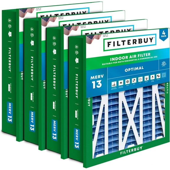 Filterbuy 24x24x5 Air Filter MERV 13 Smoke Defense, Pleated HVAC AC Furnace Filter Replacement for Honeywell FC40R1078, 4-Pack
