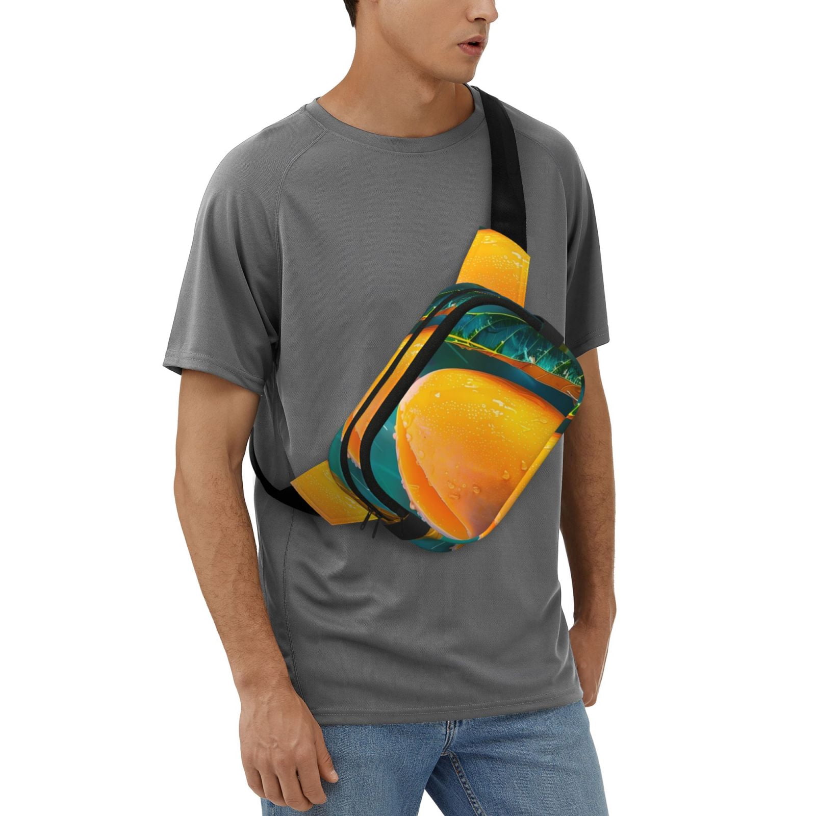 Picia Mango In The Rain Print Square Double-Layer Waist Bag Mini Adjustable Waist Belt Bag Exercise Running Travel Hiking