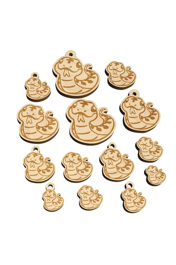 Sassy Snake with Tongue Sticking Out Wood Mini Charms Shapes DIY Craft Jewelry - With Hole - 14mm (26pcs)