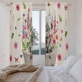 thumbnail image 3 of Pink Flowers Yak Kitchen Curtain for Berdoom Living Room Cafe 72 Inch Length, Spring Floral Butterflies Rustic Tiers Curtains Light Filtering Drapes Rod Pocket Window Treatment 2 Panels 52"Wx72"L, 3 of 8