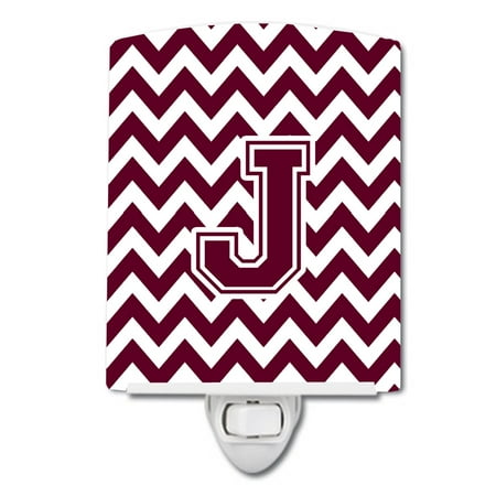 

Caroline s Treasures CJ1051-JCNL Letter J Chevron Maroon and White Ceramic Night Light 6x4x3 multicolor