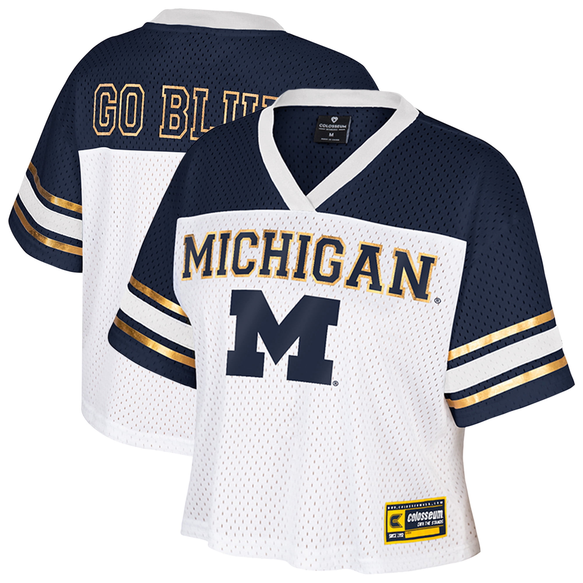 Women's Colosseum White Michigan Wolverines Treasure Cropped Football Jersey