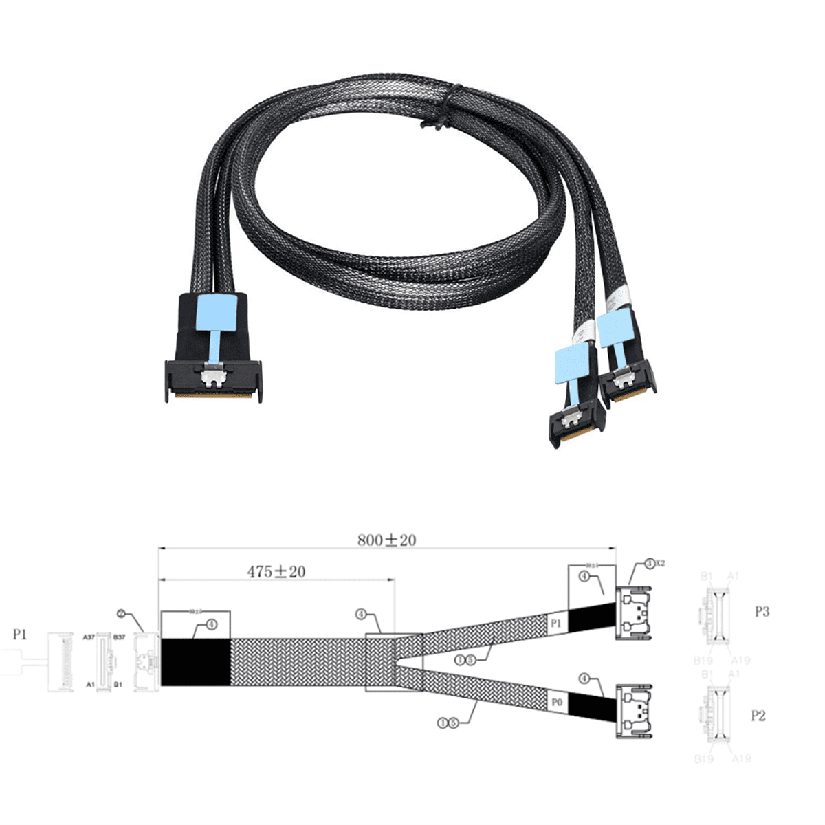 Gen5 MClo X8 Adapter Cable Gen5 MCIO X8 to Dual MCIO X4 Server Cable for PC SATA 3.0 U.2 Oculink Pcie Sata Cable 0.5M