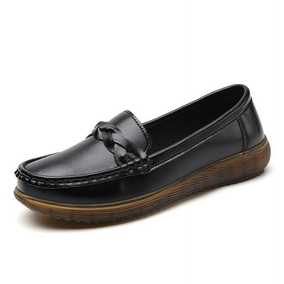 Women's Casual Loafers Slip On Leather Shoes Lightweight Casual Walking Shoes Female Moccasins Classic Penny Loafer Flats Boat Shoes