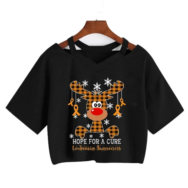 Camiseta de árbol de leopardo de Reno para mujer, ropa de Navidad, Tops cortos de Feliz Navidad, camiseta gótica Harajuku, camiseta de Mange de Año Nuevo
