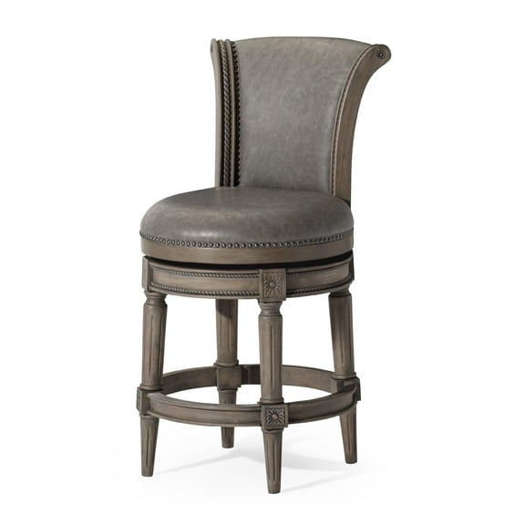 Maven Lane Pullman 26 Inch Tall Counter Height Upholstered Barstool with Back in Reclaimed Oak Finish with Ronan Stone Vegan Leather Seat