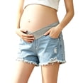thumbnail image 2 of Pounoo Women's Maternity Shorts Over Belly Frayed Detail Denim Shorts Summer Style Breathable Relaxed Fit Maternity Shorts Gift, 2 of 8
