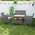 thumbnail image 1 of Costway Ensemble de Mobilier de Patio 4 Pcs avec Coussins Lavables et Table Basse en Verre Trempé, 1 of 9
