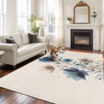 thumbnail image 2 of Navy Blue Floral Area Rugs 8'x10', Washable Small Throw Rugs for Living Room Patio, Watercolor Flowers Farmhouse Linen Indoor Outdoor Rug Non-Slip Low Pile Carpet Runner Reversible Floor Mats, 2 of 8