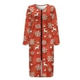 thumbnail image 3 of Yuyamidu Reindeer Women Zip Front Robes Snowflake Mid Calf Length Bathrobe Size 3XL Christmas Long Sleeve Robe with Pockets Red Crewneck Sleep Dress Long Elegant Night Robes, 3 of 7