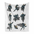 thumbnail image 1 of Superhero Soft Flannel Fleece Throw Blanket, Fun Cartoon Man in Costume Posing Hero Flying Running Superpowers Art Print, Cozy Plush for Indoor and Outdoor Use, 60" x 80", White Grey, by Ambesonne, 1 of 6