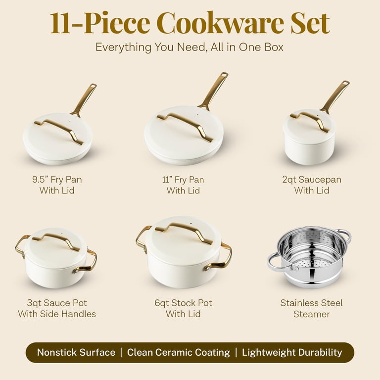 Gotham Steel Modern 11-Piece Ceramic Cookware Set, Cream photo 6