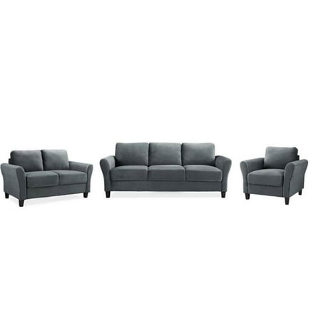 Home Square 3 Piece Sofa Set with Sofa Loveseat and Accent Chair in Dark Gray